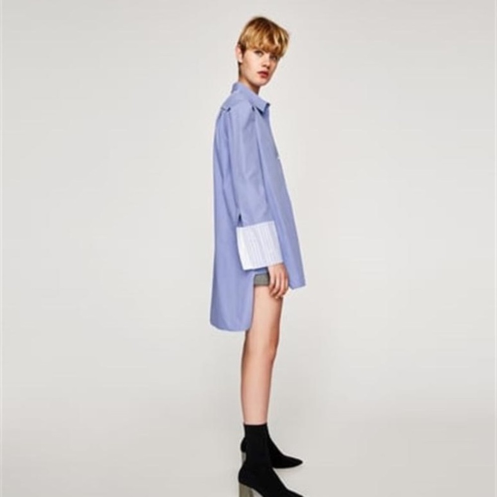 BRAND NEW Zara blue white multi-striped shirt long